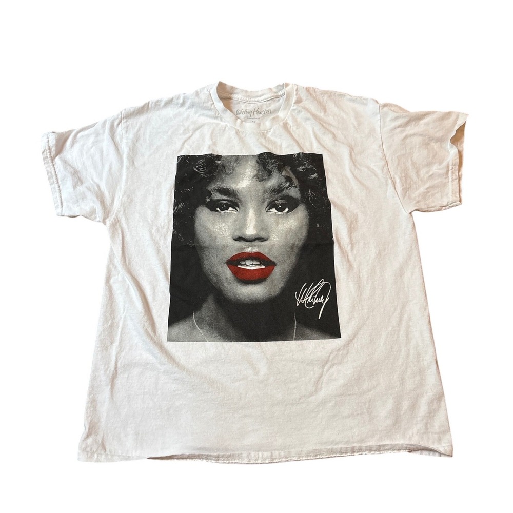 Whitney Houston Graphic Tee Women White Portrait Short Sleeve SIZE 1X